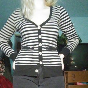 Grey and Black striped button up top